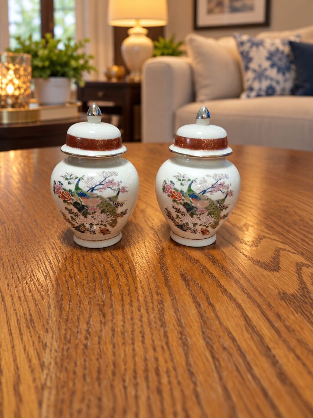 Vintage Japanese Satsuma Fine Art Ceramics Mini Ginger Jars - Pair